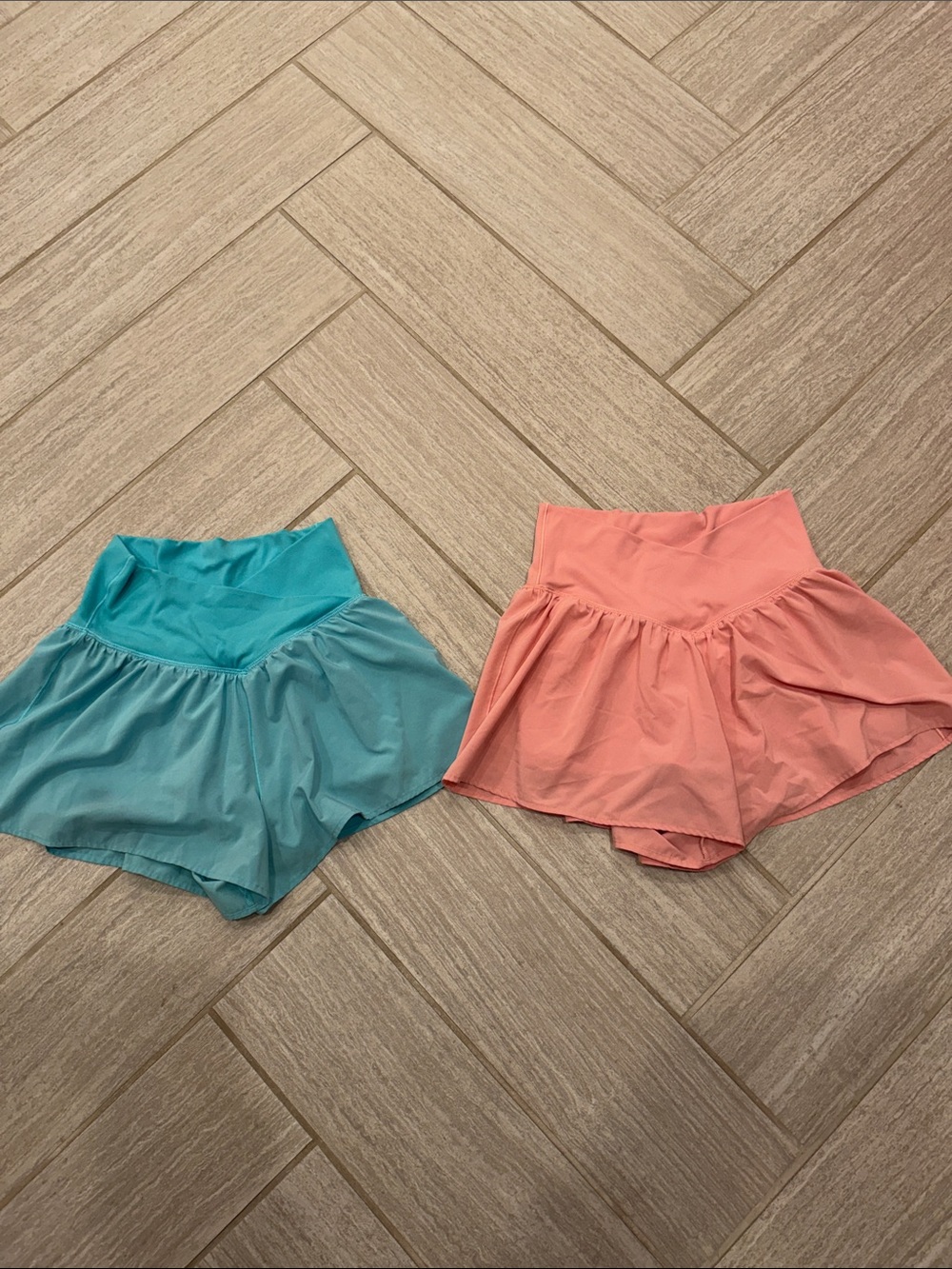 High-Waist Flutter Shorts — Teal and Coral